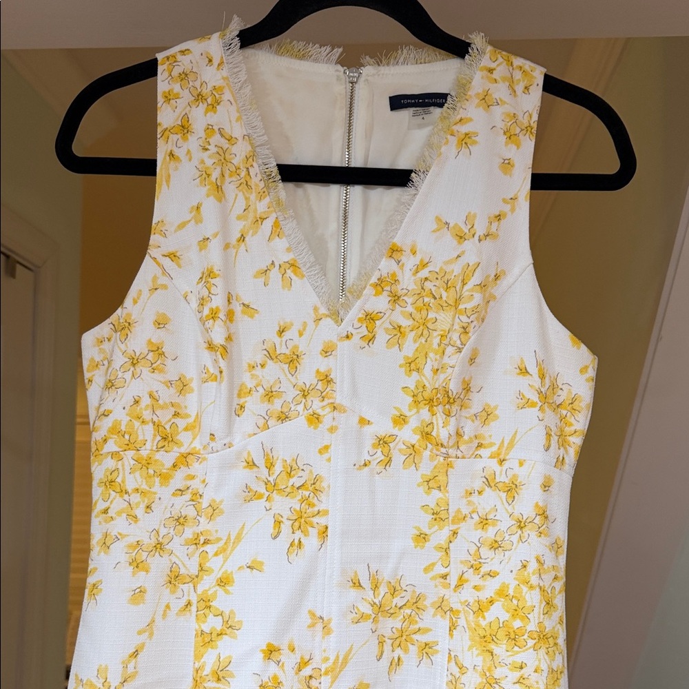 Tommy Hilfiger White and Yellow Floral V-Neck Dress